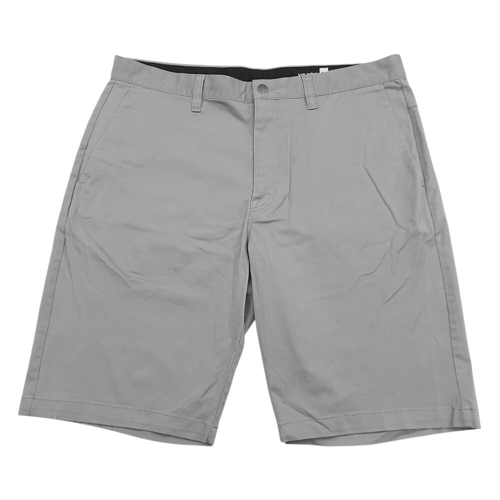 Volcom Shorts Mens 36 Gray Flat Front Preppy Chinos Casual Work Everyday